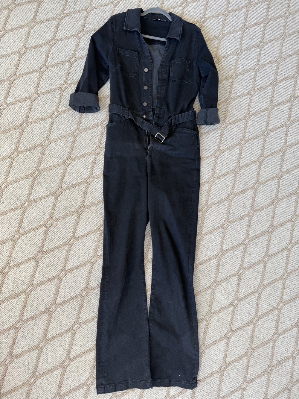 PAIGE Black Long-Sleeve Utility Jumpsuit with Belt